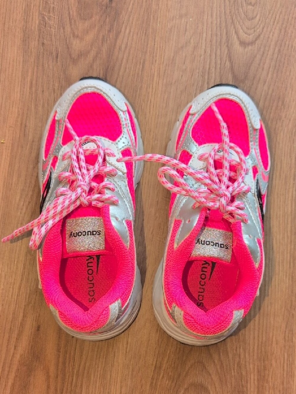 Saucony Girl's Hot Pink and Silver Athletic Sneakers - Picture 4 of 5